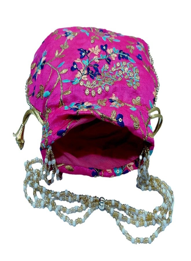 ATHZ Potli handbags for Women Hand carry pouches for Return gifting ethnic potli bags Embroidered (pink, Silk Gold Embroidered) - Image 3